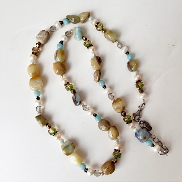 Vintage Jewelry - Vintage Peyote Bird 925 Sterling Silver and Multicolor Gemstone Beaded Necklace
